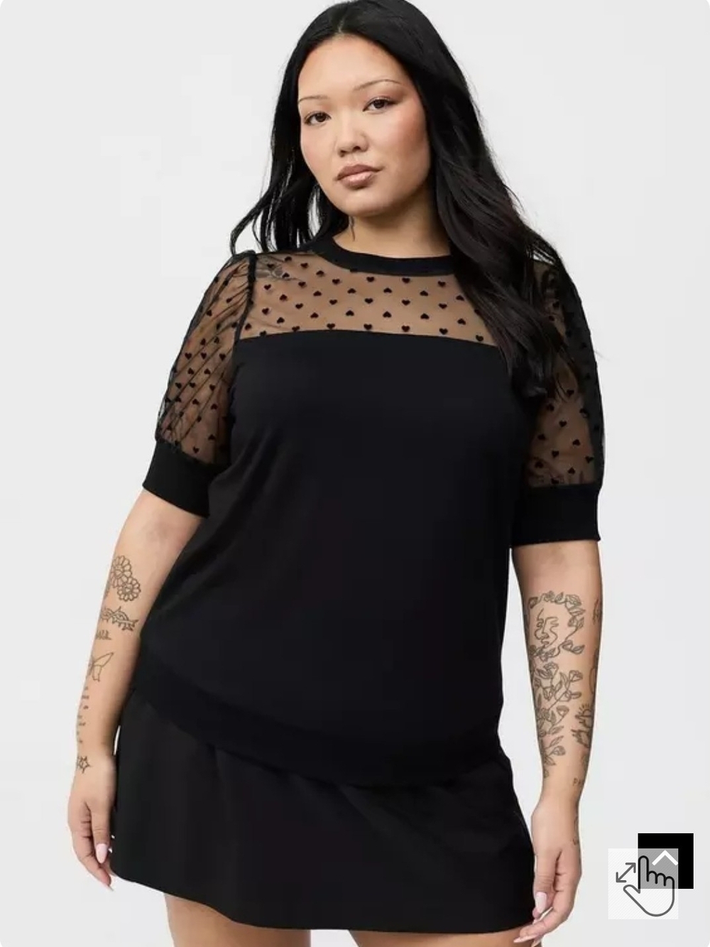 Black Flocked Heart & Mesh Short Sleeve Top Brand New With Tags Size 2x